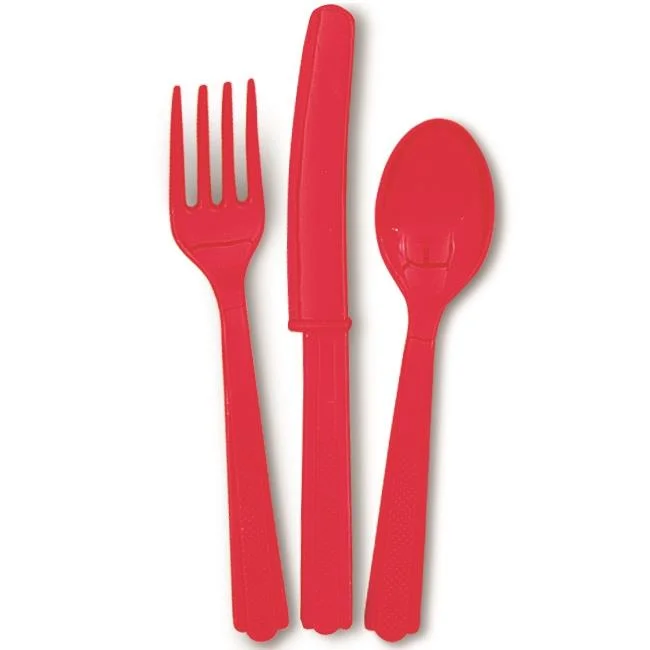 Red Plastic Party Cutlery Set Logo